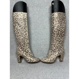 Conni Leather Leopard Knee high Boots 38 Euro / 7 US Western Glam Made In Italy